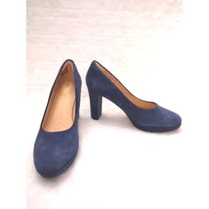 Clarks Ladies Kendra Sienna Navy Suede Shoes Closed Toe Pumps Sz6 UK 3.5D EU36
